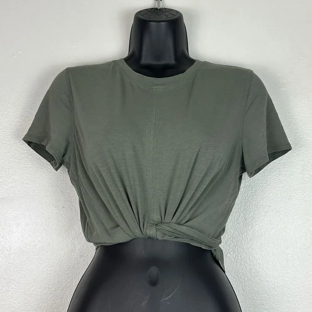 Lululemon Time to Restore Short Sleeve Crop top Grey Sage t 4/6 Pima Cotton Tie